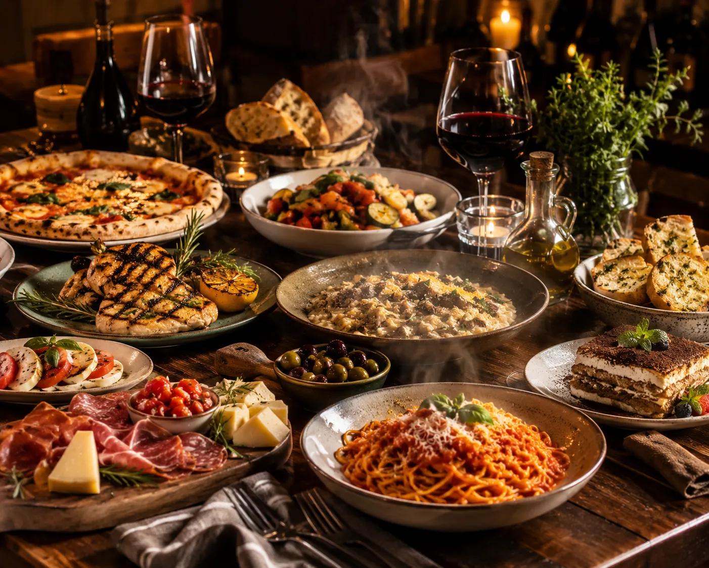 Salad, Appy, Pasta & Pizza Experience served family-style at Chez Nous Wpg in St. Boniface, Winnipeg